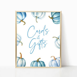 Affiche Bleu Blanc Citrouille Automne Cartes & Cadeaux Sig