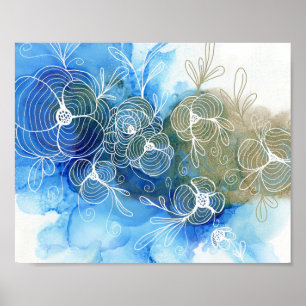 Affiche Bleu Blanc Floral Abstrait 71