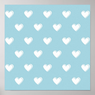 Affiche Bleu blanc mignon simple Motif de coeur