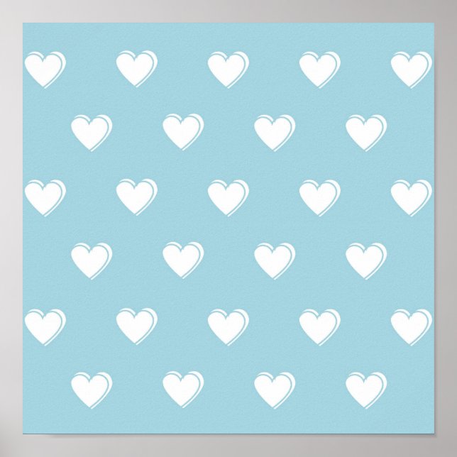 Affiche Bleu blanc mignon simple Motif de coeur (Devant)