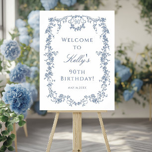 Affiche Bleu bleu classique 90e fête d'anniversaire Bienve