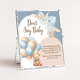 Affiche Bleu Boho Bear Balloon Baby shower Ne pas dire Béb