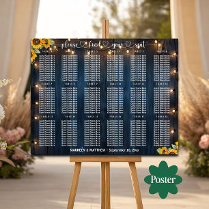 Affiche Bleu Bois Chaîne Lumières 18 Tables Siège Mariage
