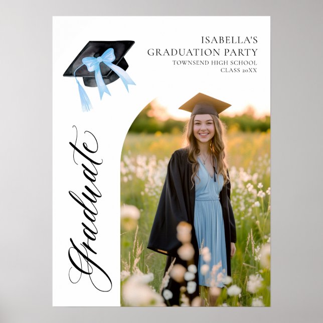 Affiche Bleu Bow Coquette Graduate Cap Bienvenue (Devant)