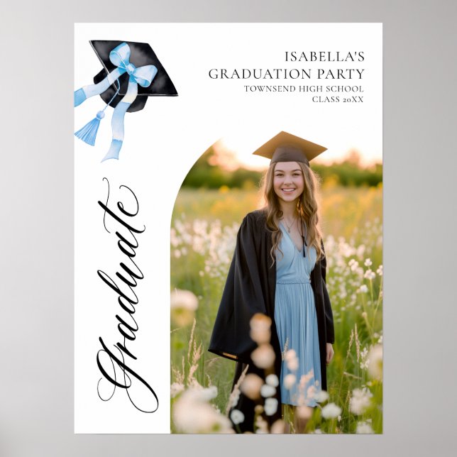 Affiche Bleu Bow Coquette Graduate Cap Bienvenue (Devant)