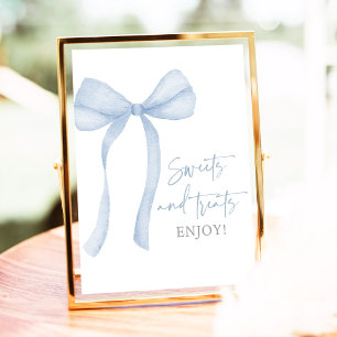 Affiche Bleu Bow Coquette Sweet Traitements Baby shower Si