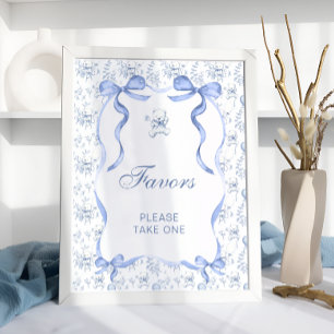 Affiche Bleu Bow Toile Ours Baby shower Faveurs