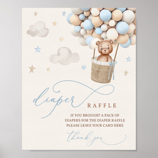 Affiche Bleu Boy Teddy Ours Baby shower Déchets Raffin Sig (Devant)