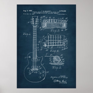 Affiche Bleu Brevet de guitare