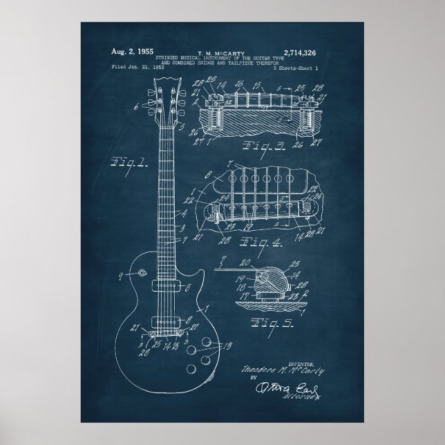 Affiche Bleu | Brevet de guitare (Devant)