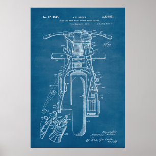 Affiche Bleu   Brevet de motocycles