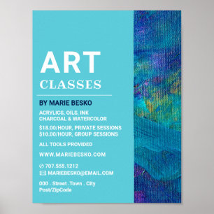 Affiche Bleu Brosse, Enseignant d'Art, Cours d'Art