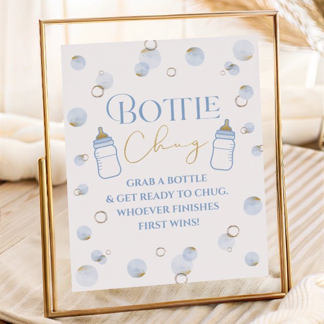 Affiche Bleu Brunch mousseux et Baby shower Bouteille (Blue Brunch Bubbly and Baby Shower Bottle Chug Poster)