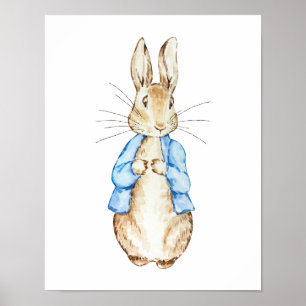 Affiche Bleu Bunny Mur Art Aquarelle Rabbit