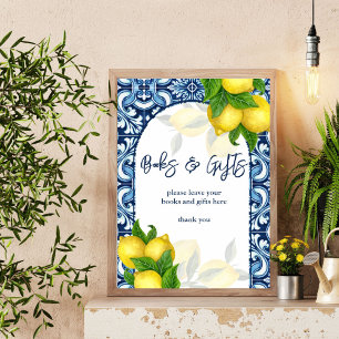 Affiche Bleu carreaux citron Amalfi baby shower signe cade