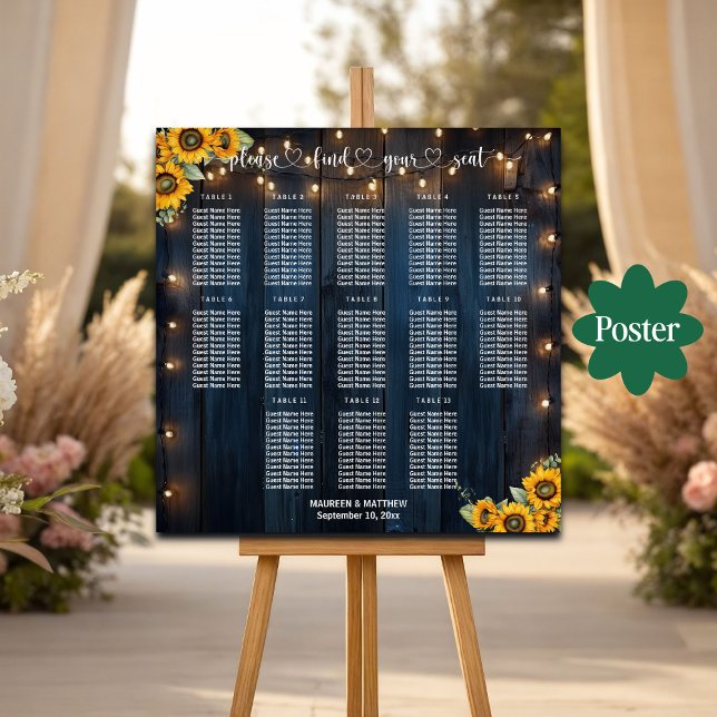 Affiche Bleu Chaîne Lumières 13 Tables Siège Mariage (Créateur téléchargé)