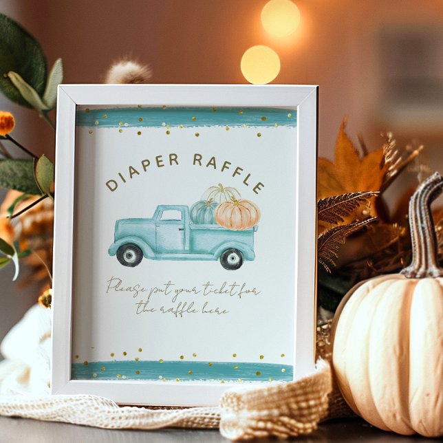Affiche Bleu Citrouille Camion Baby shower d'automne moder (Créateur téléchargé)