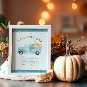 Affiche Bleu Citrouille Camion Moderne Automne Baby shower