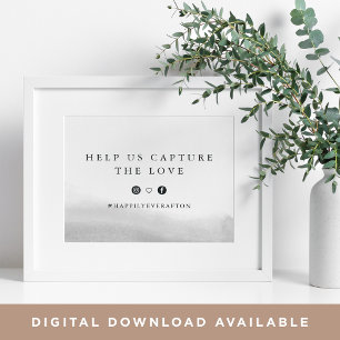 Affiche Bleu clair   Panneau Mariage Hashtag