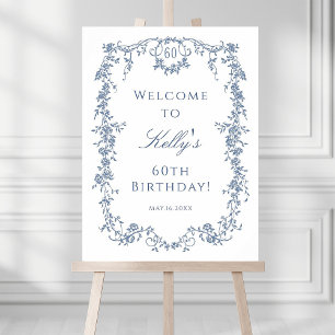 Affiche Bleu classique 60e fête d'anniversaire Bienvenue