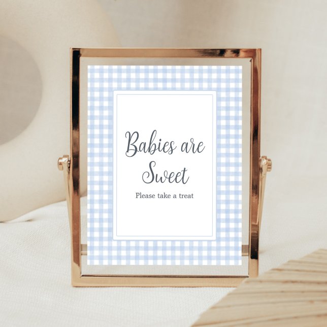 Affiche Bleu classique En vichy les bébés sont doux (Boy Gingham Baby Shower Babies are Sweet Sign)