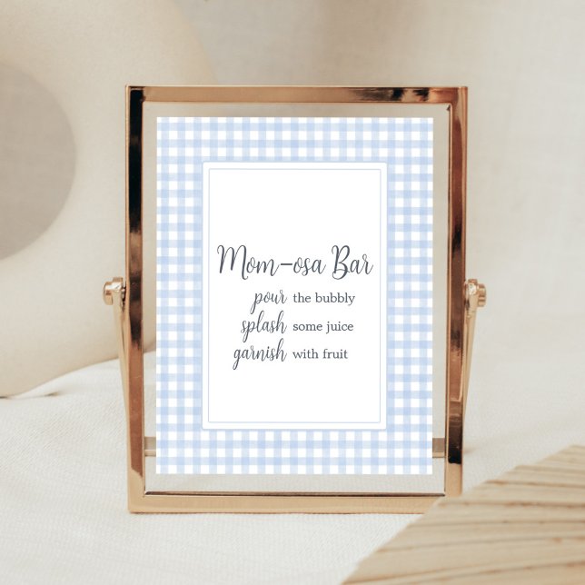 Affiche Bleu classique En vichy Maman Osa Bar (Boy Gingham Baby Shower Mom Osa Bar Sign)