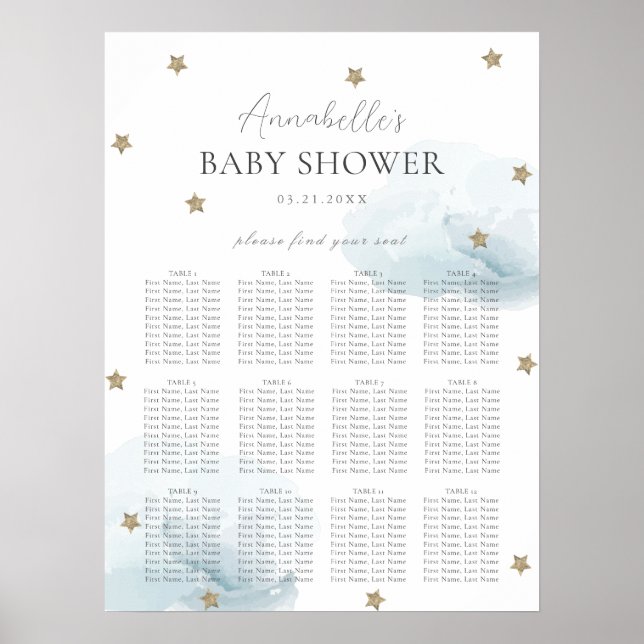 Affiche Bleu Cloud 9 étoiles Baby shower de siège (Devant)