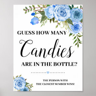 Affiche Bleu Combien de Candies signe de jeu Baby shower