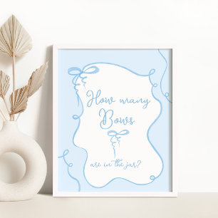 Affiche Bleu Combien de vaches sont dans le baby shower de
