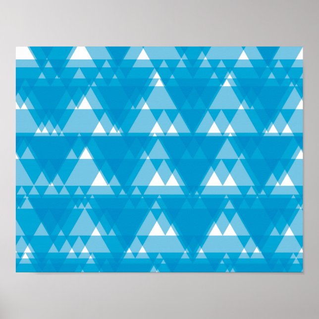 Affiche Bleu, cool, moderne, triangles recouverts à la mod (Devant)