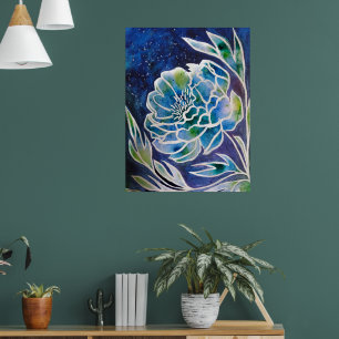 Affiche Bleu Dahlia artisanal Marine Turquoise Floral Aqua