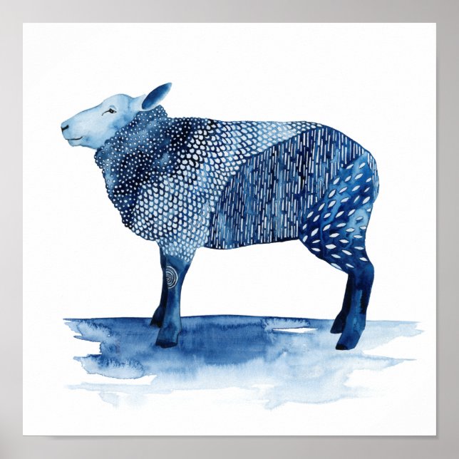 Affiche Bleu de cobalt Animaux de ferme - Moutons (Devant)