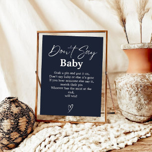 Affiche Bleu de la marine Ne pas dire Baby shower bébé sig