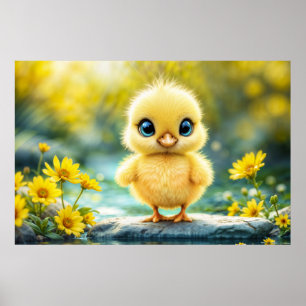 Affiche Bleu de poulet moelleux jaune soleil - Oiseau aux