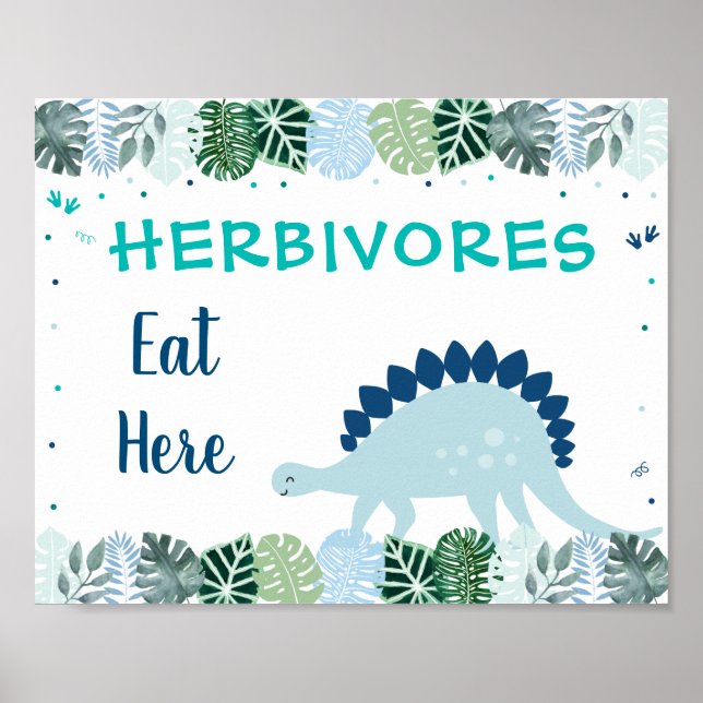 Affiche Bleu Dinosaur Safari Herbivores Symbole alimentair (Devant)