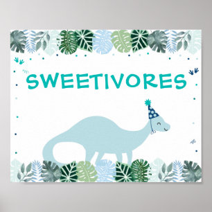 Affiche Bleu Dinosaur Safari Sweetivores Signal d'annivers