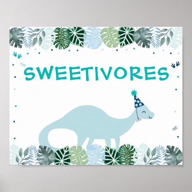 Affiche Bleu Dinosaur Safari Sweetivores Signal d'annivers (Devant)
