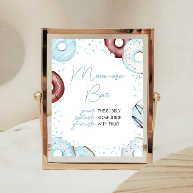 Affiche Bleu Donuts et Diapeurs Maman Osa Bar (Donuts and Diapers Baby Shower Mom Osa Bar Sign)