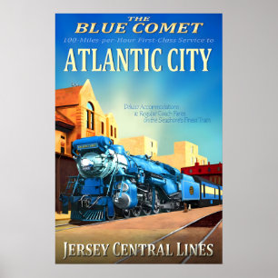 Affiche Bleu du Atlantic City New Jersey Central Railroad