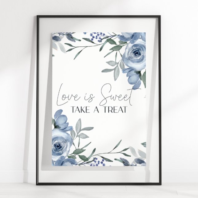 Affiche Bleu Duisier Fleurs Roses Mariage L'amour est doux (Créateur téléchargé)
