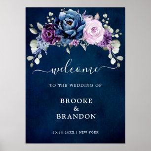 Affiche Bleu Dusty Lilac Blooms Mariage Bienvenue Pos