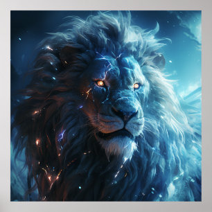 Affiche Bleu éclair Lion visage Art