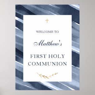 Affiche Bleu Élégant Accueil Communion Baptême Confirmatio