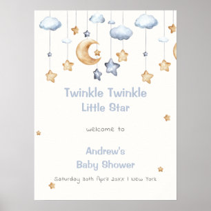 Affiche Bleu Élégant Scintille Scintille Bienvenue à la Ba