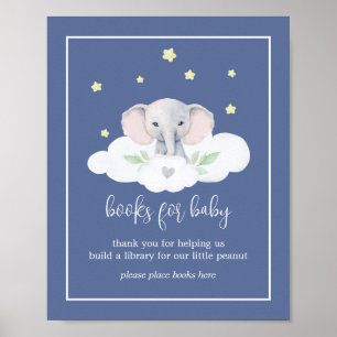 Affiche Bleu éléphant Baby shower Signe Livres pour bébé