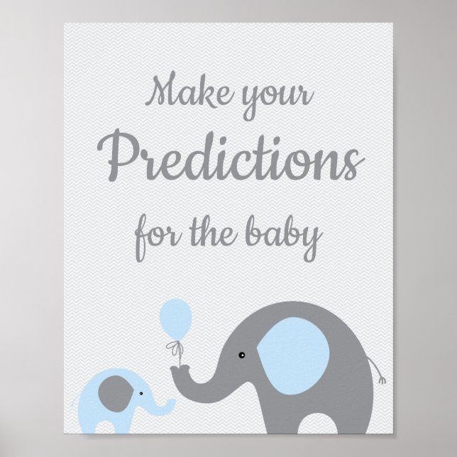 Affiche Bleu éléphant prédictions pour bébé signe (Devant)