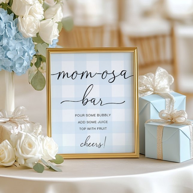 Affiche Bleu En vichy Baby shower Maman-Osa Barre Panneau (Créateur téléchargé)