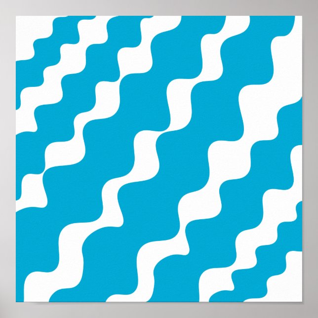 Affiche Bleu et blanc motif des vagues inclinées (Devant)