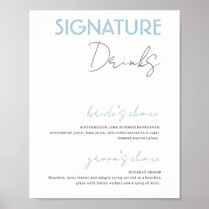 Affiche Bleu et blanc Signature Boissons Mariage Bar Poste