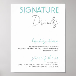 Affiche Bleu et blanc Signature Boissons Mariage Bar Poste